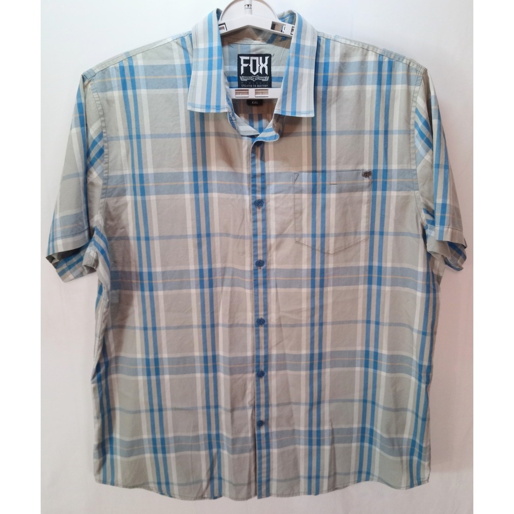 Fox Racing Men's Short Sleeve Button Down Shirt, XXL, Plaid, Created to Destroy